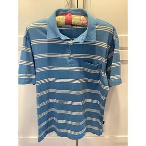 Patagonia Mens Striped Polo Sz M Blue White 100% Organic Cotton